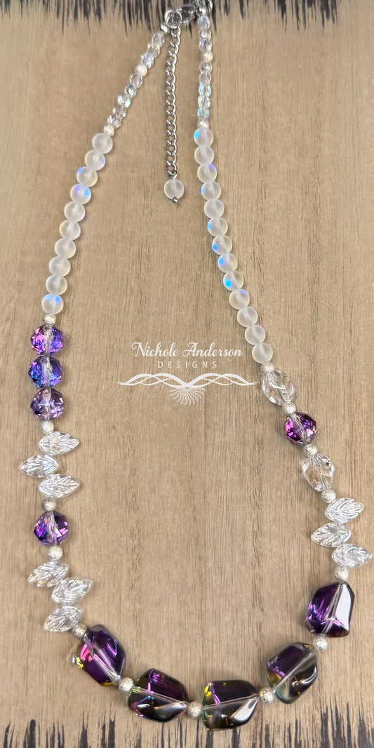 Moonstone Vitrail Crystal Leaf Necklace
