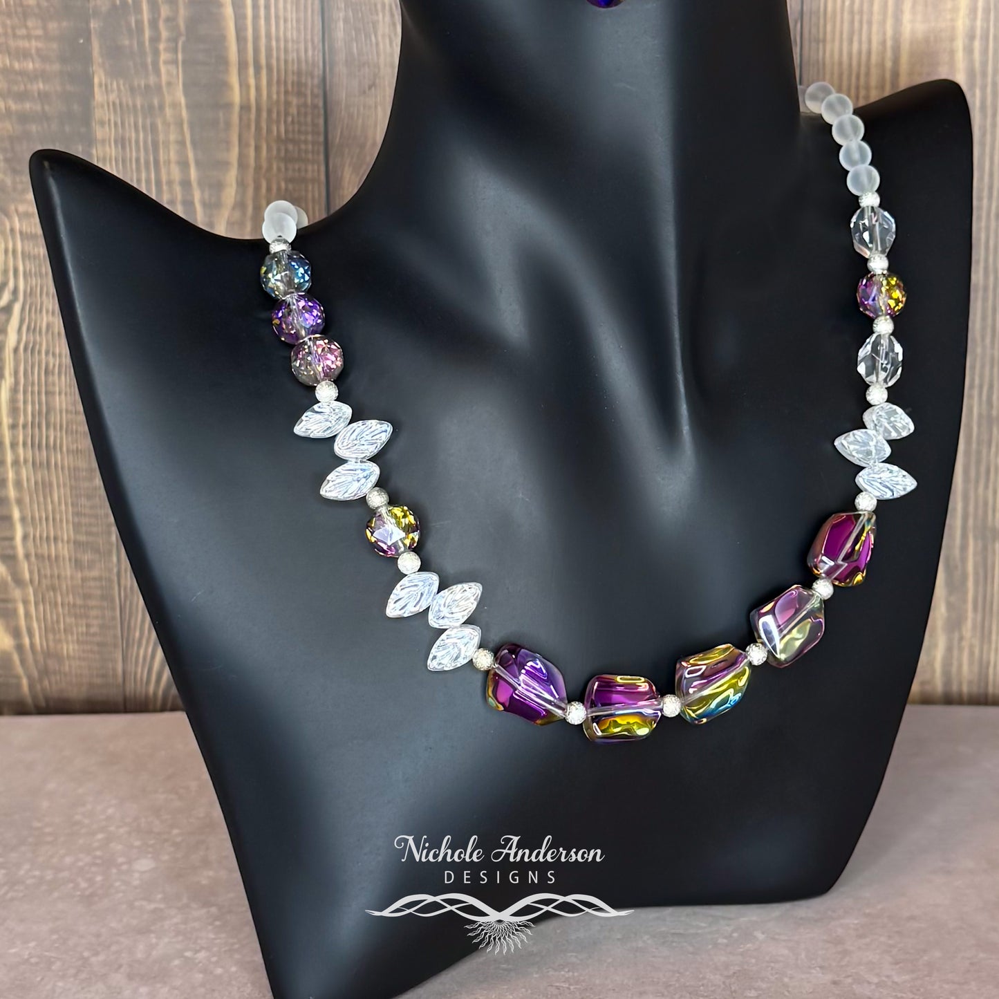 Moonstone Vitrail Crystal Leaf Necklace