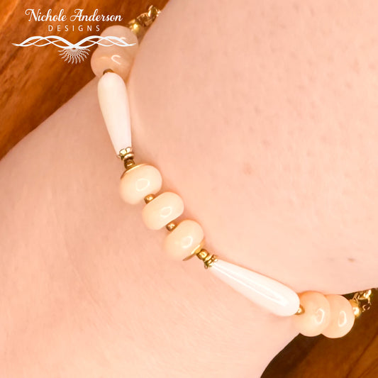 Pink Aventurine & Shell Slider Bracelet | 18k Gold Plated