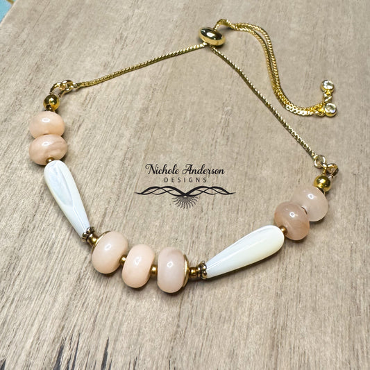 Pink Aventurine & Shell Slider Bracelet | 18k Gold Plated