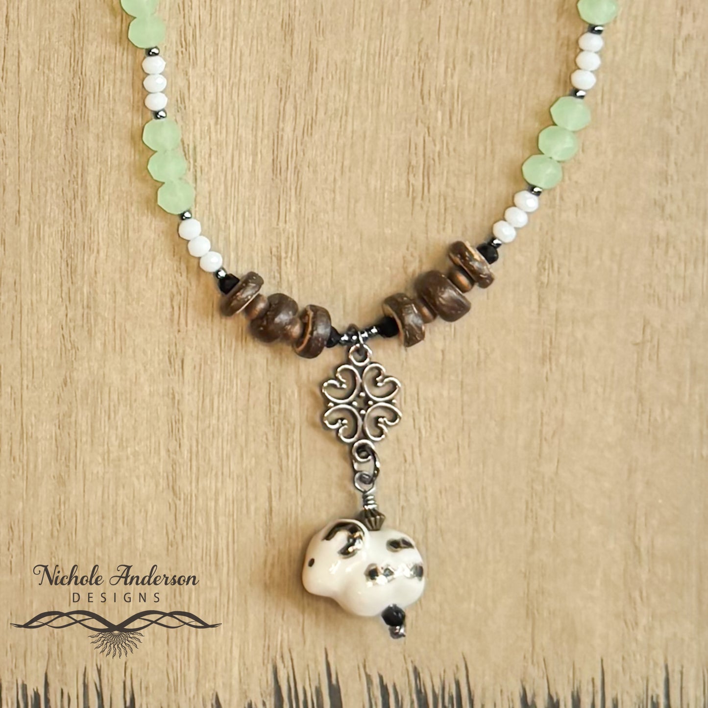 Porcelain Sheep Necklace, 18 inches length, Focal 2 inches long