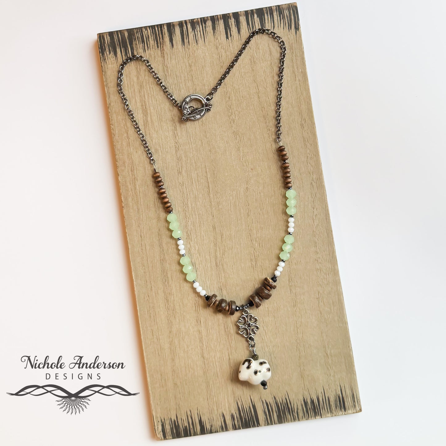 Porcelain Sheep Necklace, 18 inches length, Focal 2 inches long