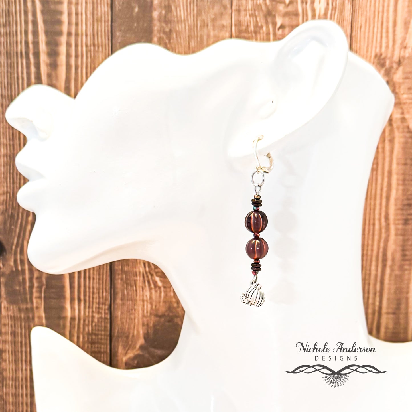 Pumpkin Charm Garnet Earrings