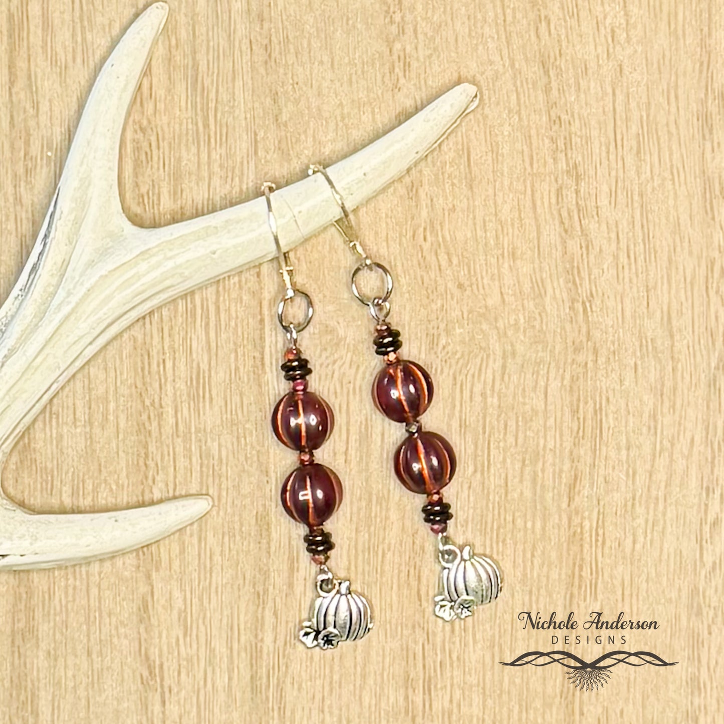 Pumpkin Charm Garnet Earrings