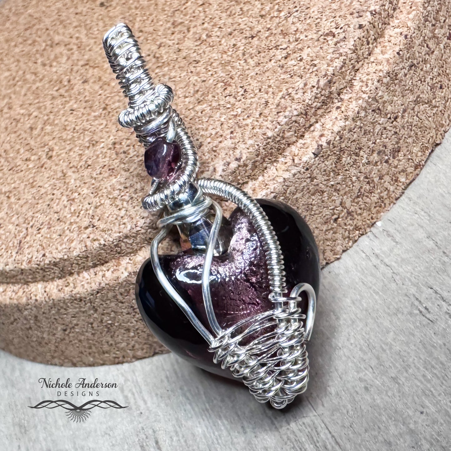 Twilight Heart, Purple Foiled, Glass Pendant