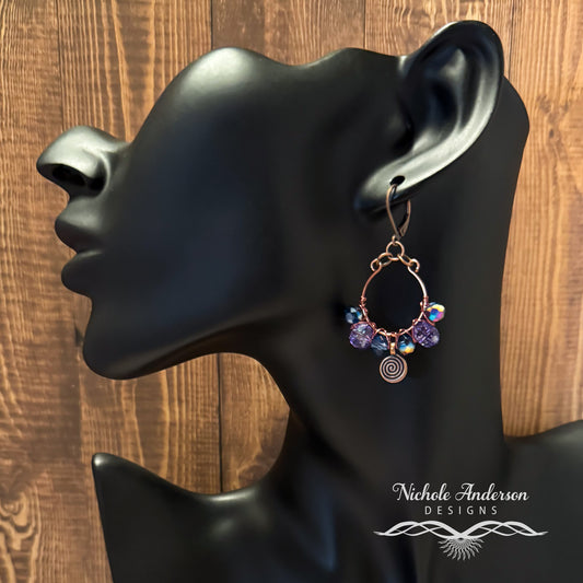 Purple Iris Copper Swirl Earrings