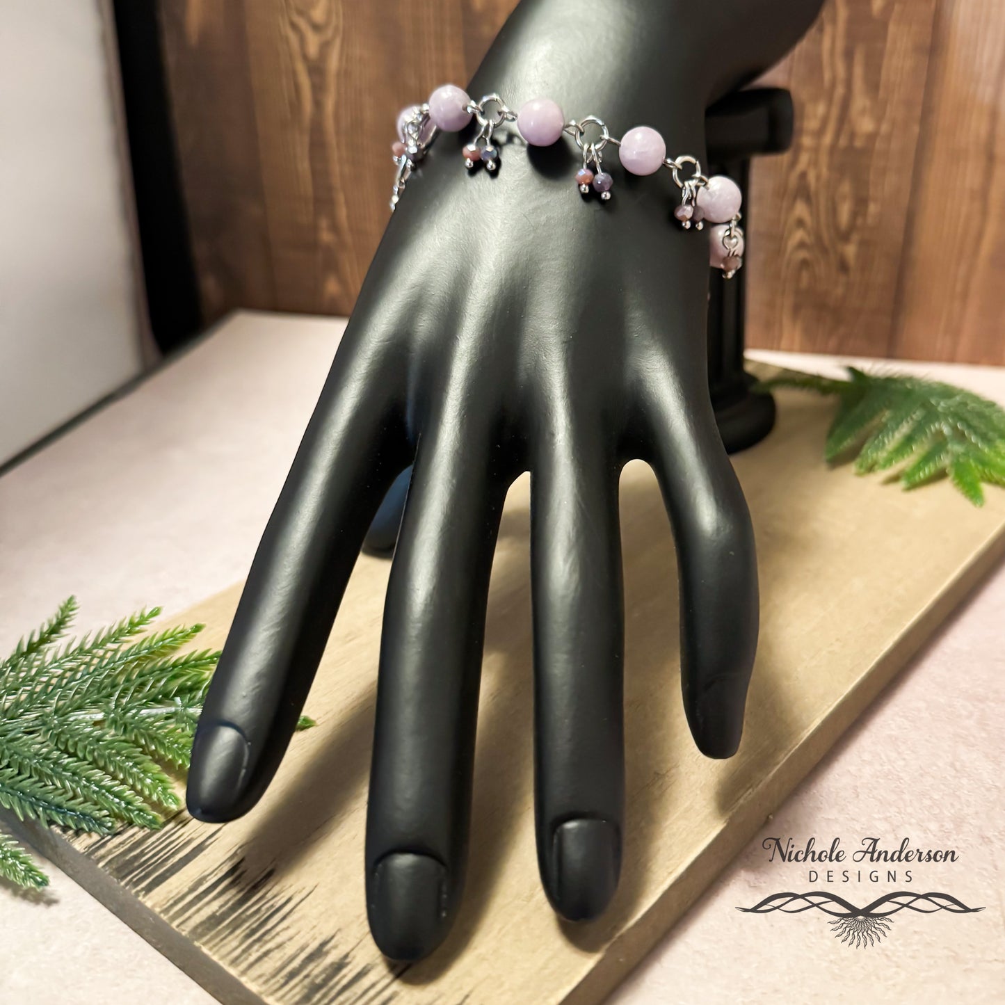 Purple Lepidolite Dangle Bracelet, Adjustable 6 3/4 to 8 inches