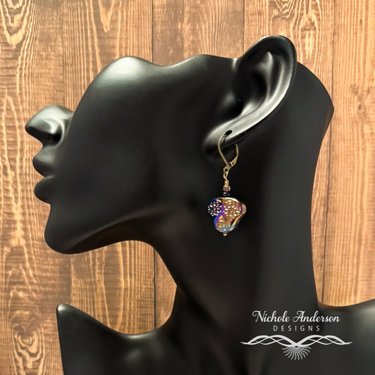 Rainbow Iris Skull Earrings