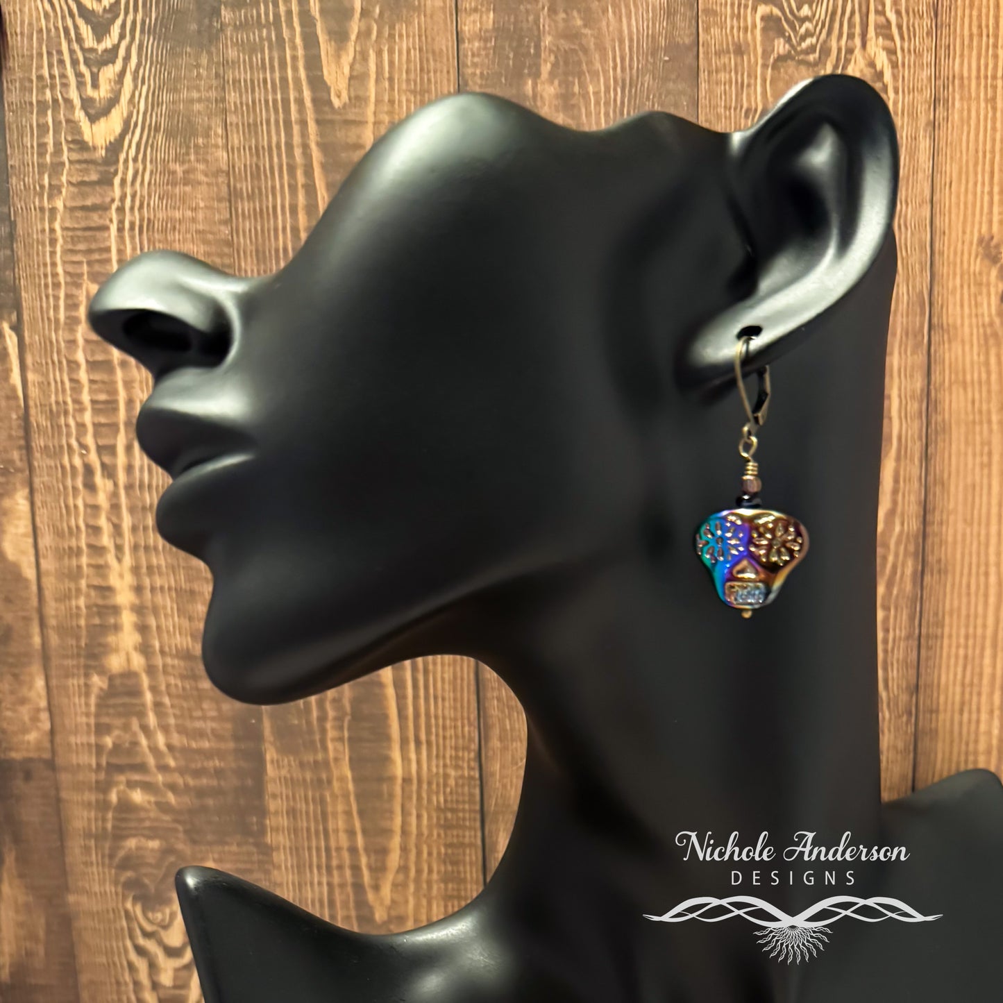 Rainbow Iris Skull Earrings