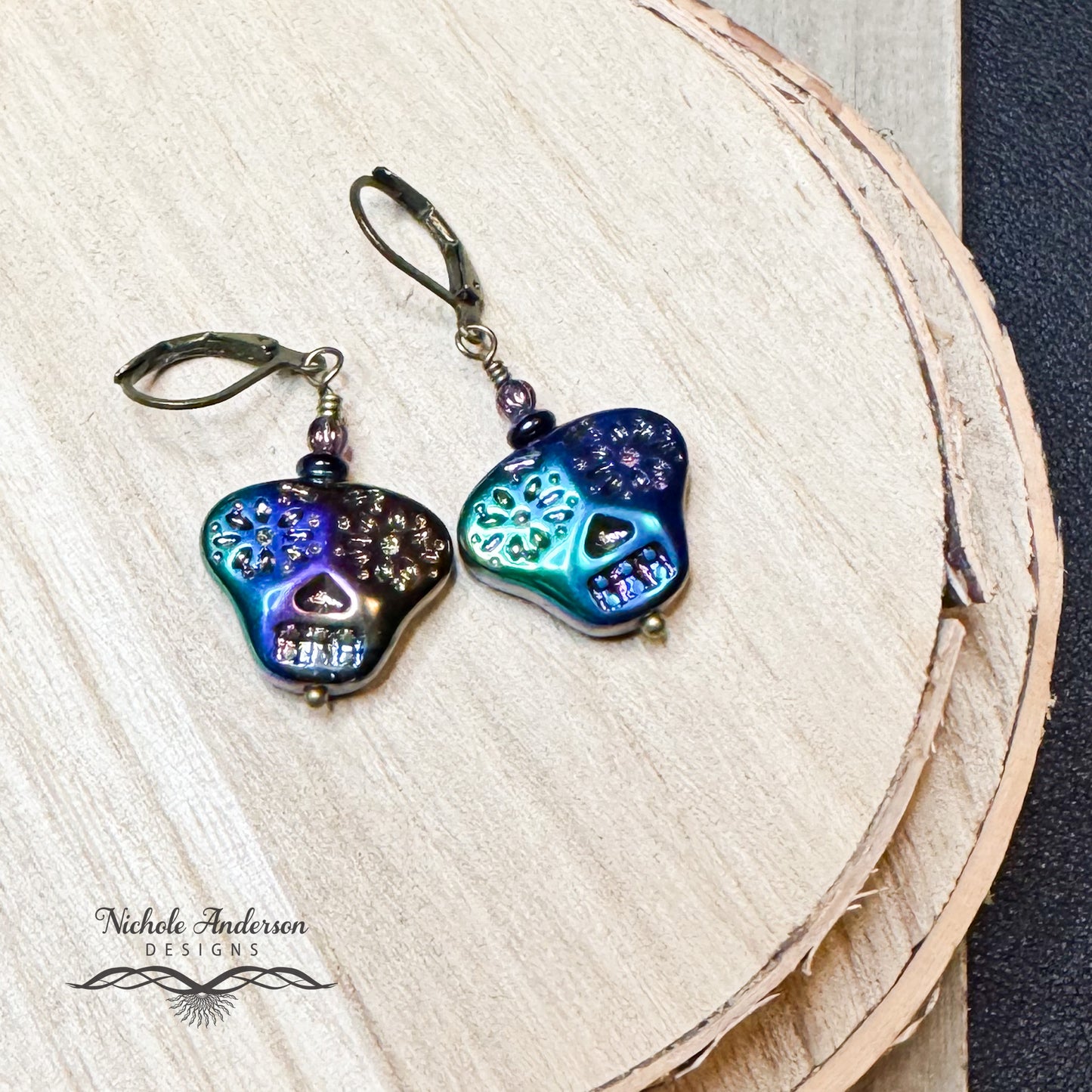 Rainbow Iris Skull Earrings
