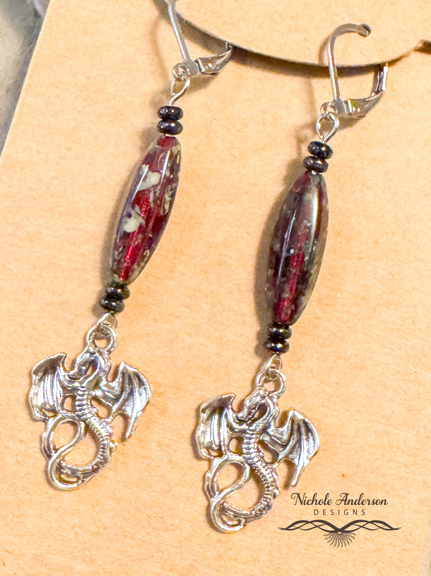 Red Picasso Dragon Earrings