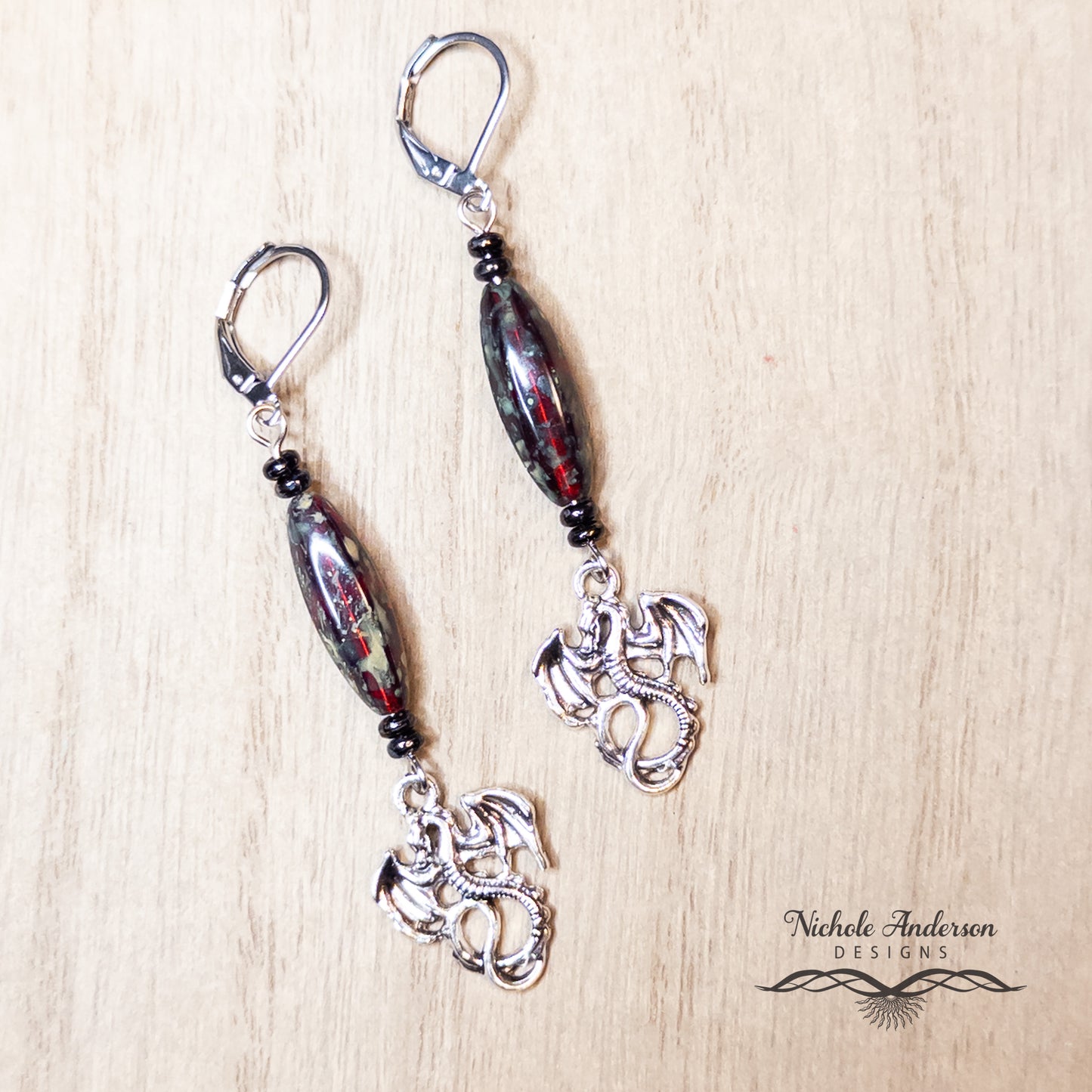 Red Picasso Dragon Earrings