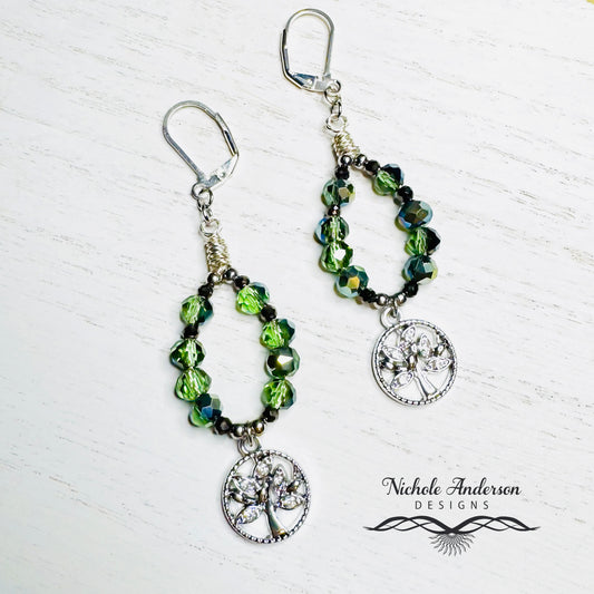 Rhinestone Tree Drop Earrings