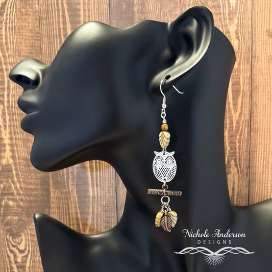Silver Owl Minted Leaf Earrings