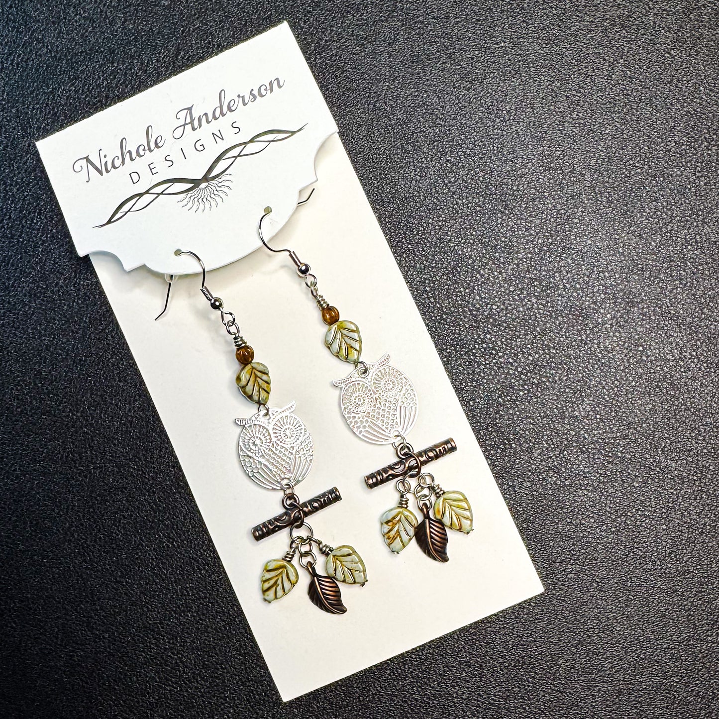 Silver Owl Minted Leaf Earrings