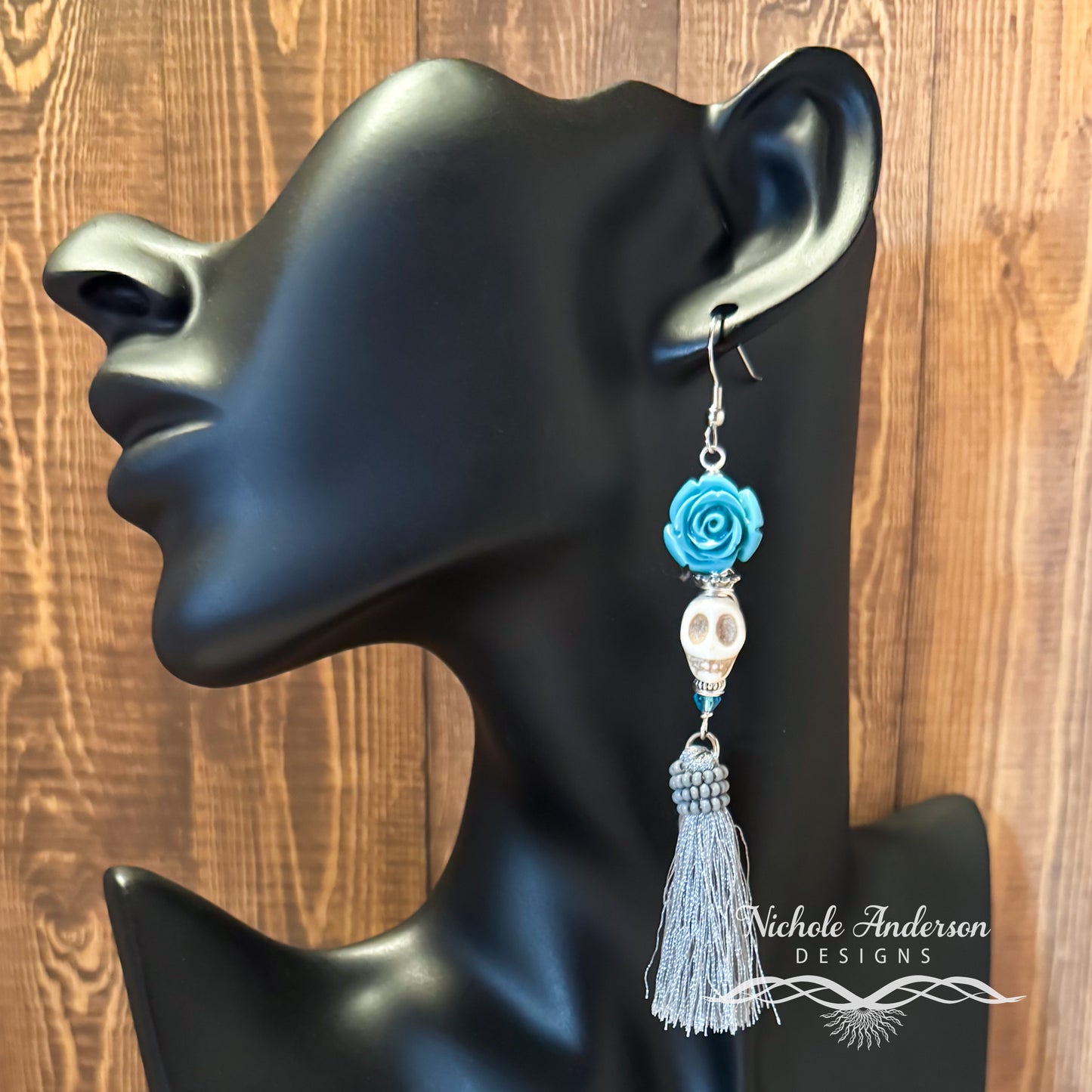 Skull Turquoise Flower Earrings