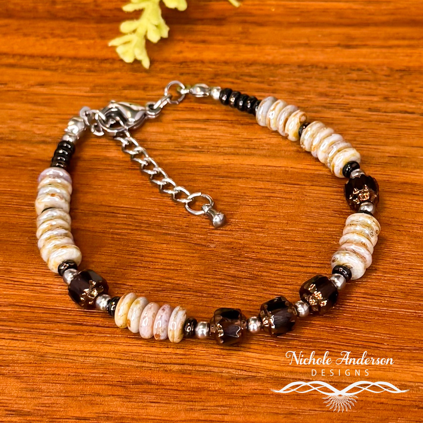 Smokey Gray Cathedral Bracelet | Czech Glass & Bronze Accents