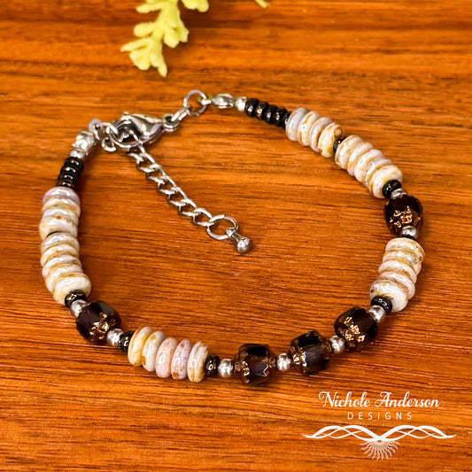 Smokey Gray Cathedral Bracelet | Czech Glass & Bronze Accents