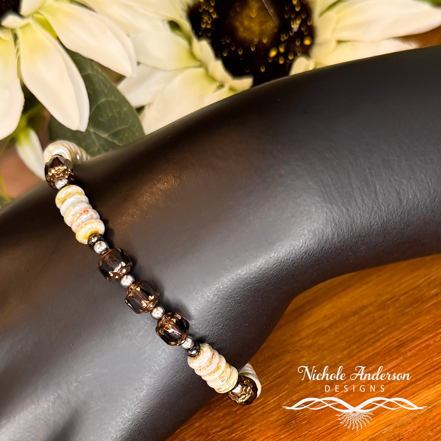 Smokey Gray Cathedral Bracelet | Czech Glass & Bronze Accents