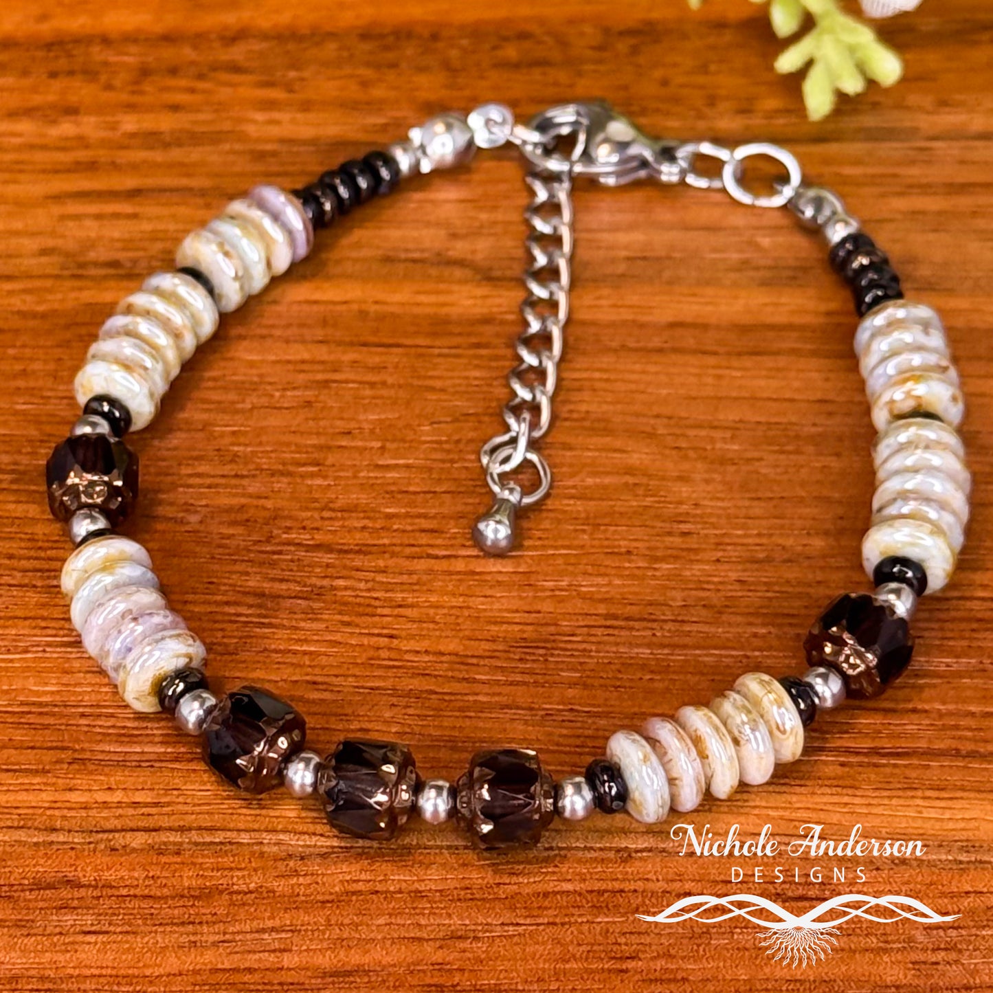 Smokey Gray Cathedral Bracelet | Czech Glass & Bronze Accents