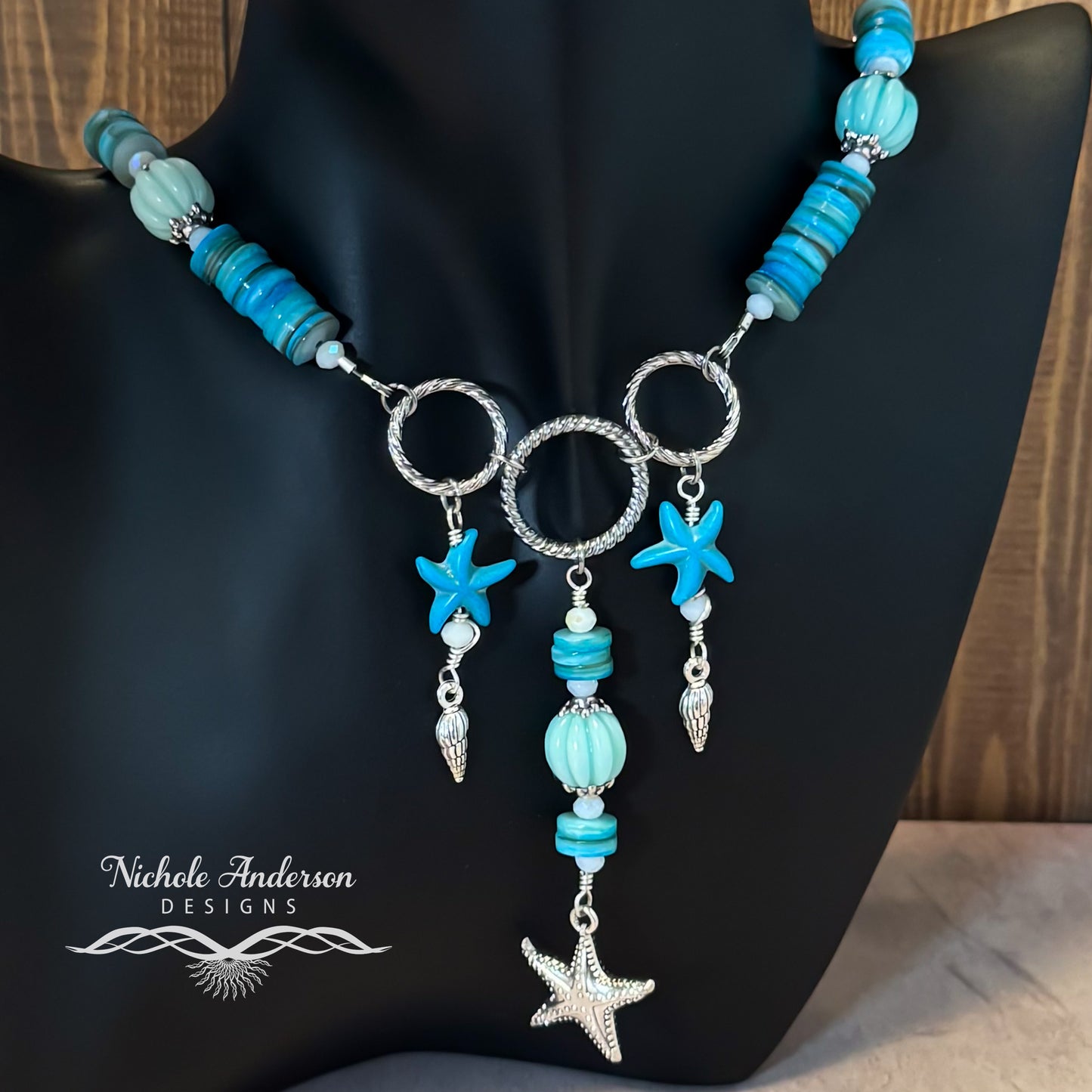 Starfish Heishi Necklace, 21 inches in length, focal 4 inches long