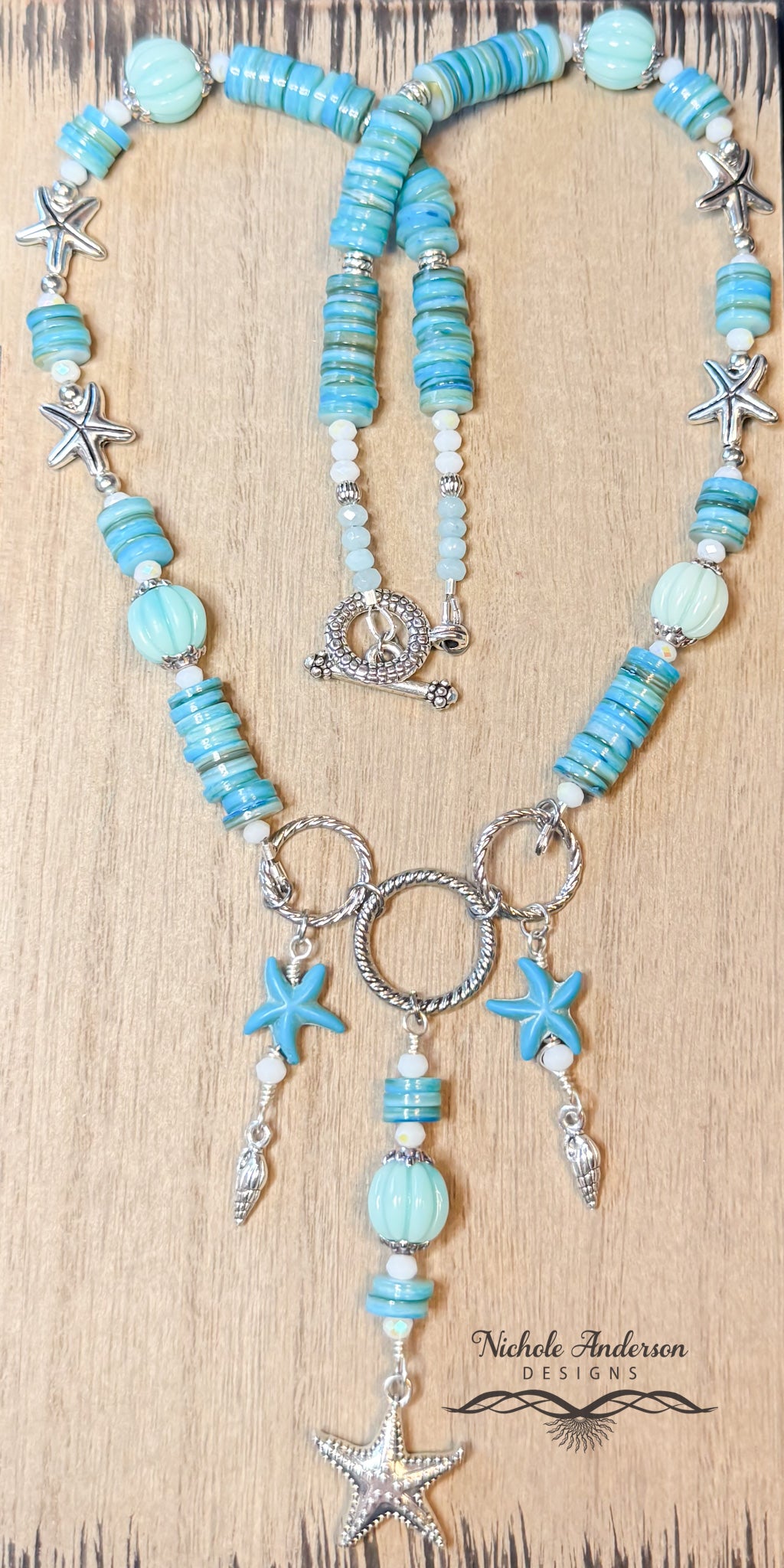 Starfish Heishi Necklace, 21 inches in length, focal 4 inches long