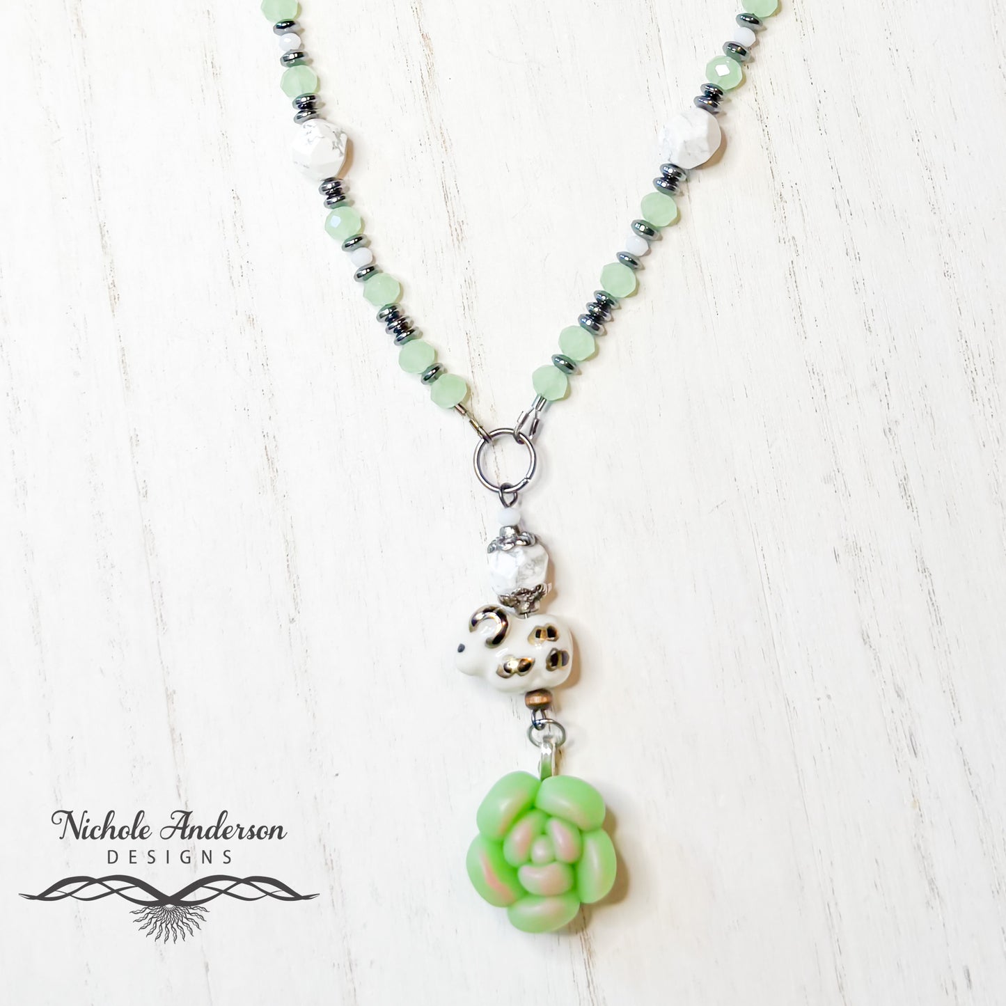 Succulent Sheep Necklace, 18 inches in length, Focal is 2.5 inches long
