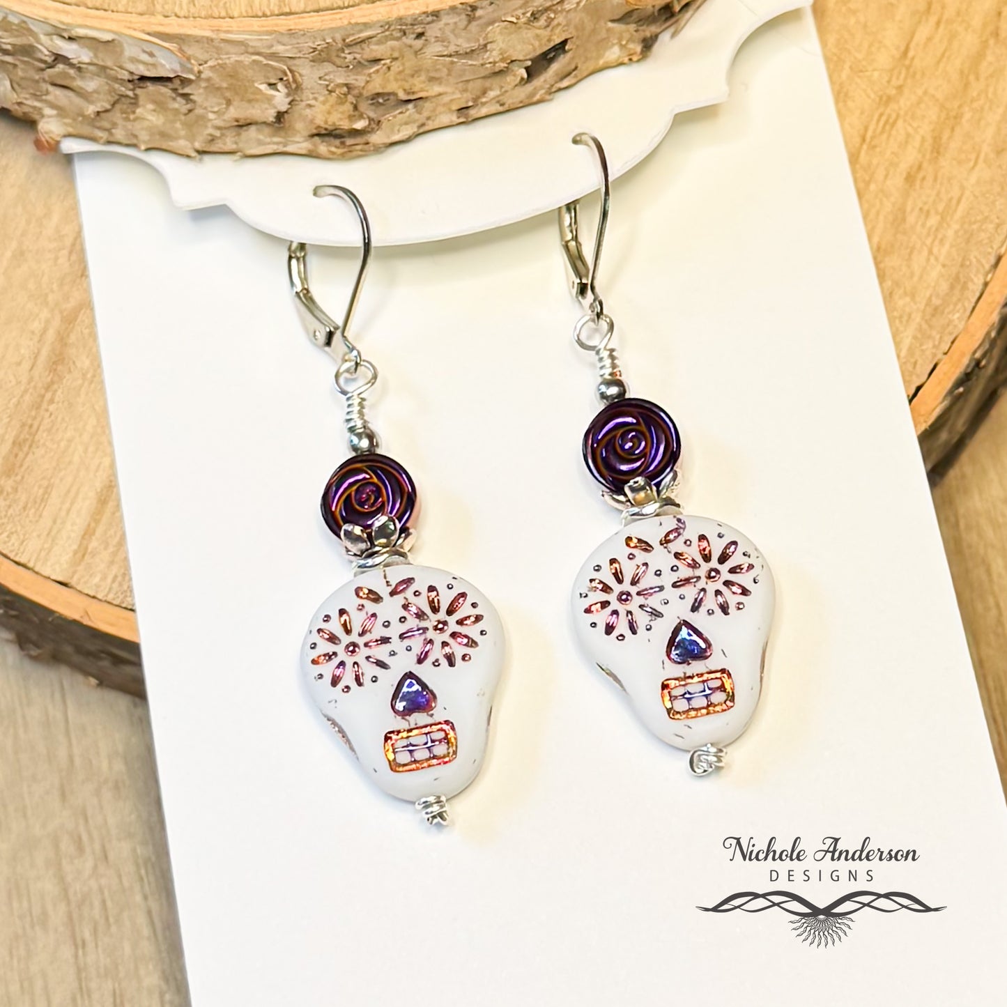 Sugar Skull Metallic Rose earrings