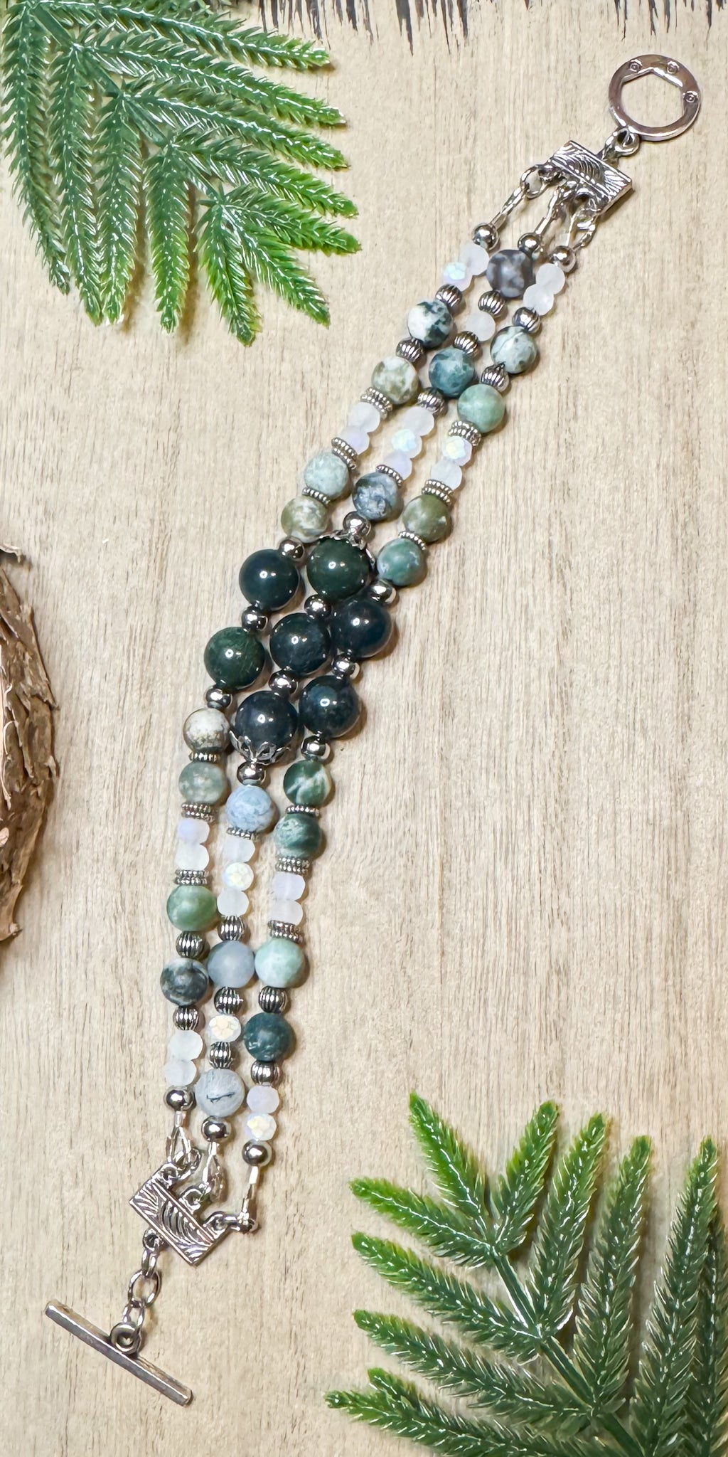 Tree Agate 3 Strand Bracelet, 7 3/4 inches