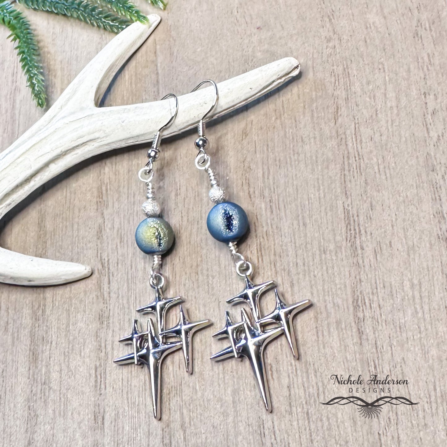 Twinkling Star Earrings, Druzy Agate