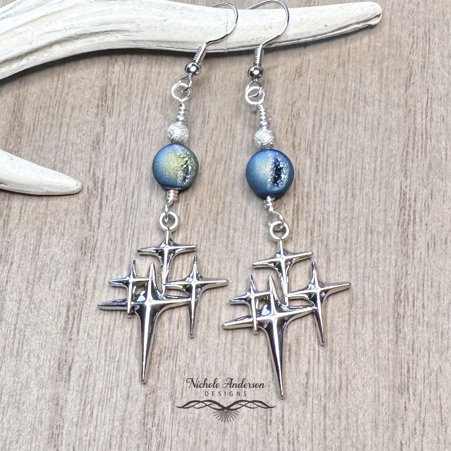 Twinkling Star Earrings, Druzy Agate