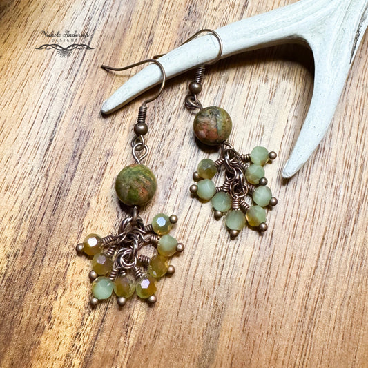 Unakite Cluster Earrings