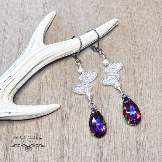 Vitrail Crystal Leaf Earrings